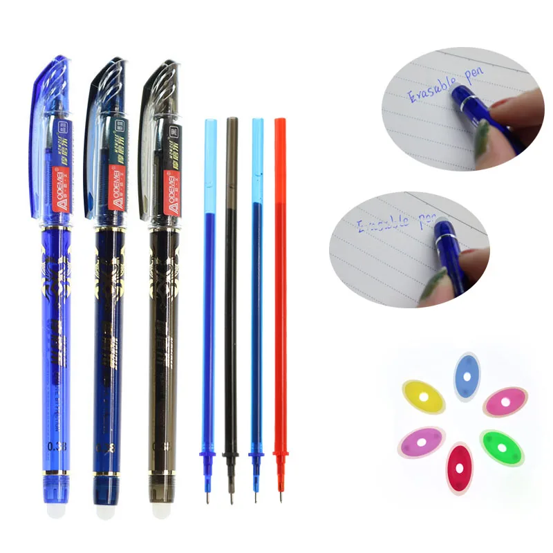 0.38mm Erasable Pen Set Blue Black Gel Pen Erasable Refill Stick Washable Handle School and Office Writing Stationery Gel Pen