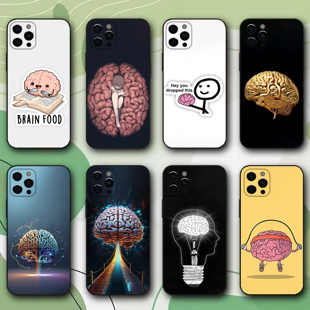 Human Organ Brain Art Phone Case For iPhone 15,14,13,12,11,Pro,X,XS,Max,XR,Plus,Mini Soft Black Cover