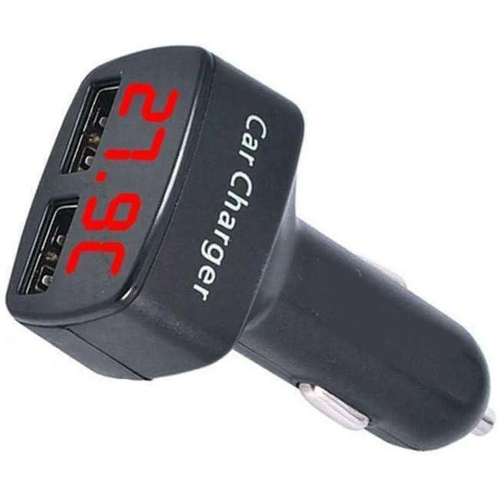 Dual Car Charger Adapter 3.1A DC 5V Four in One Car Charger Temperature Voltage Current monitoring led display for most vehicles