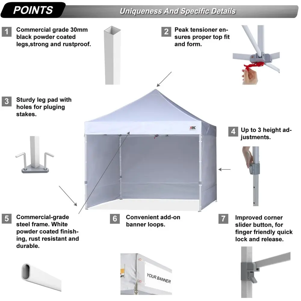 Easy Pop Up Canopy Tent with Sidewalls 10x10 Commercial Series, White