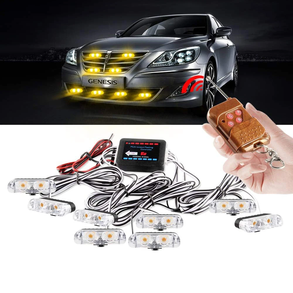 Yellow White Car Grille LED Light Wireless Remote Red Blue Strobe Emergency Flash Signal Beacon Lights 12V