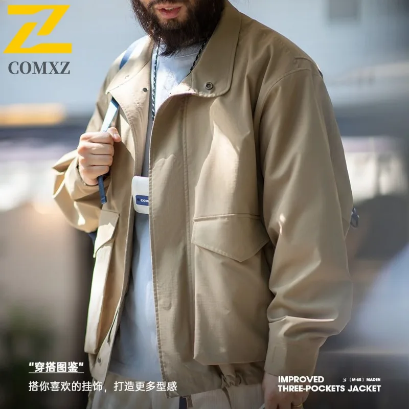

COMXZ весенняя мужская ветровка модное пальто большого размера в американском стиле плюс размер ветрозащитная повседневная свободная куртка из софтшелла для кемпинга
