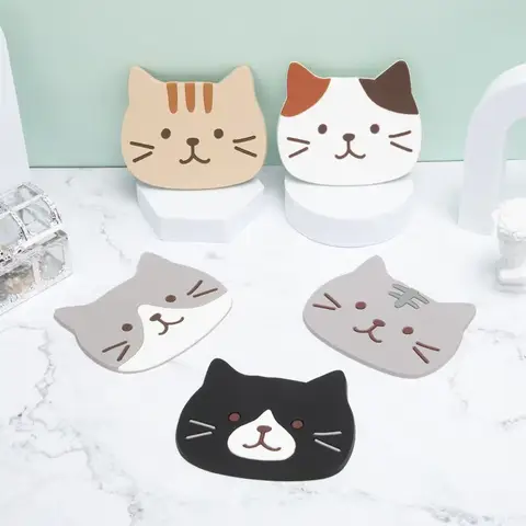 5pcs Cat Silicone Cup Coaster Mat, Waterproof & Heat Resistant Table Placemats