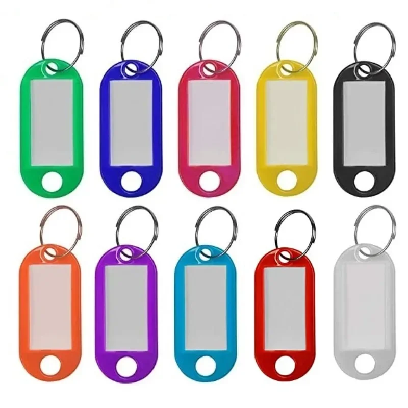 100 X Coloured Plastic Key Fobs Luggage ID Tags Labels Key rings with Name Cards, For Many Uses - Bunches Of Keys, Luggage