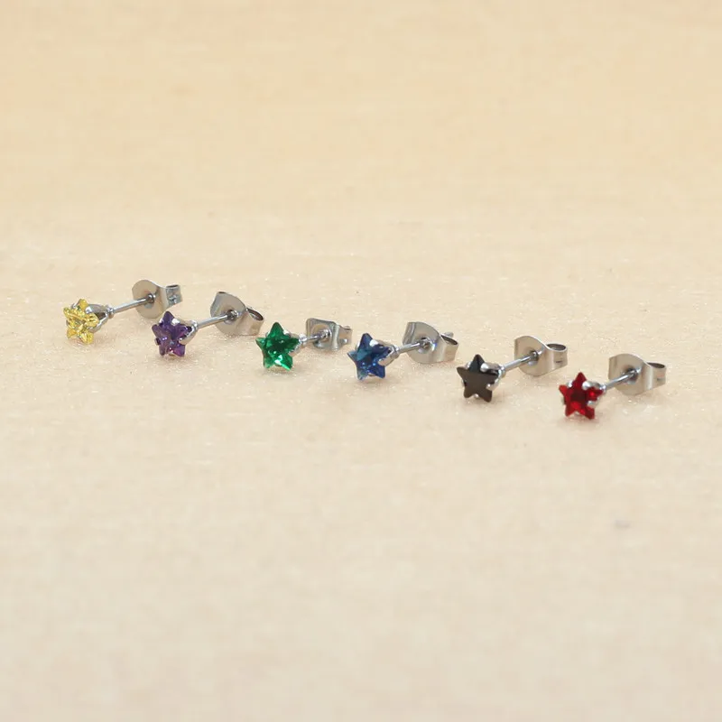 A Set Stainless Steel With Colorful Star Zircons Stones Stud Earrings Never Fade Allergy Free