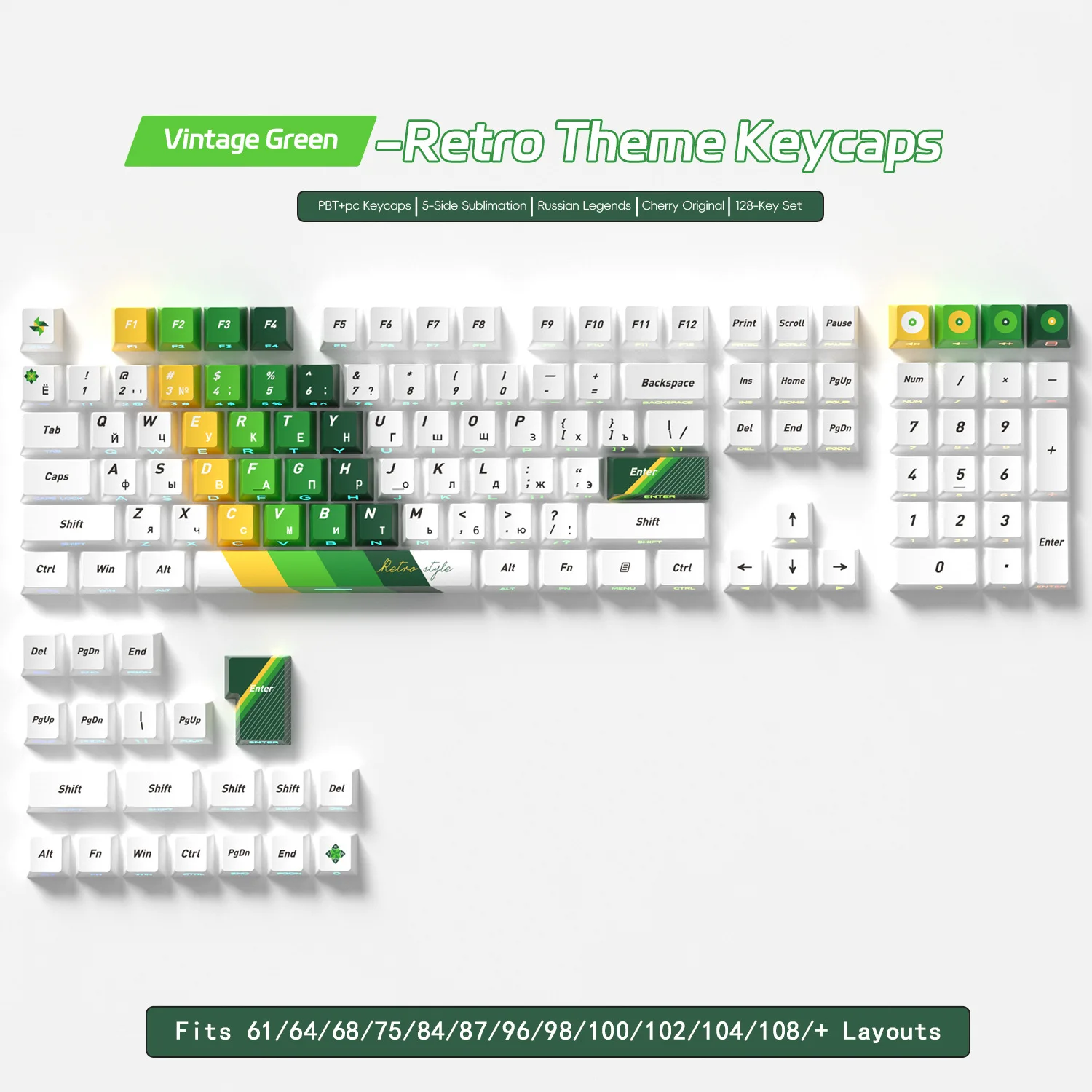 Retro theme Russian keycaps PBT colorway Cherry Profile keyboard key caps ANSI ISO layout keycap Compatible For stem MX switches