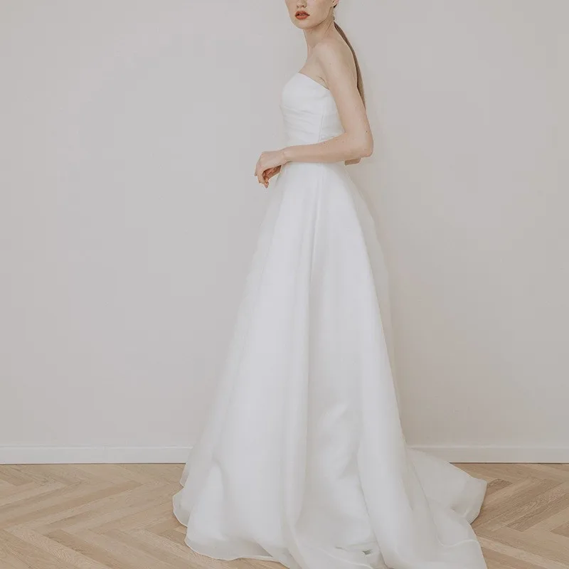 Light Strapless Elegant Bride Banquet Slim Fit Temperament Reception Gown2024New Style Waist-Cinching Toasting Dress