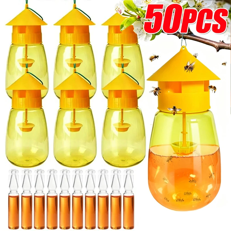 Trampas para insectos, moscas de la fruta y avispas para colgar al aire libre, herramientas reutilizables para el control de plagas en huertos, granjas y jardinería.