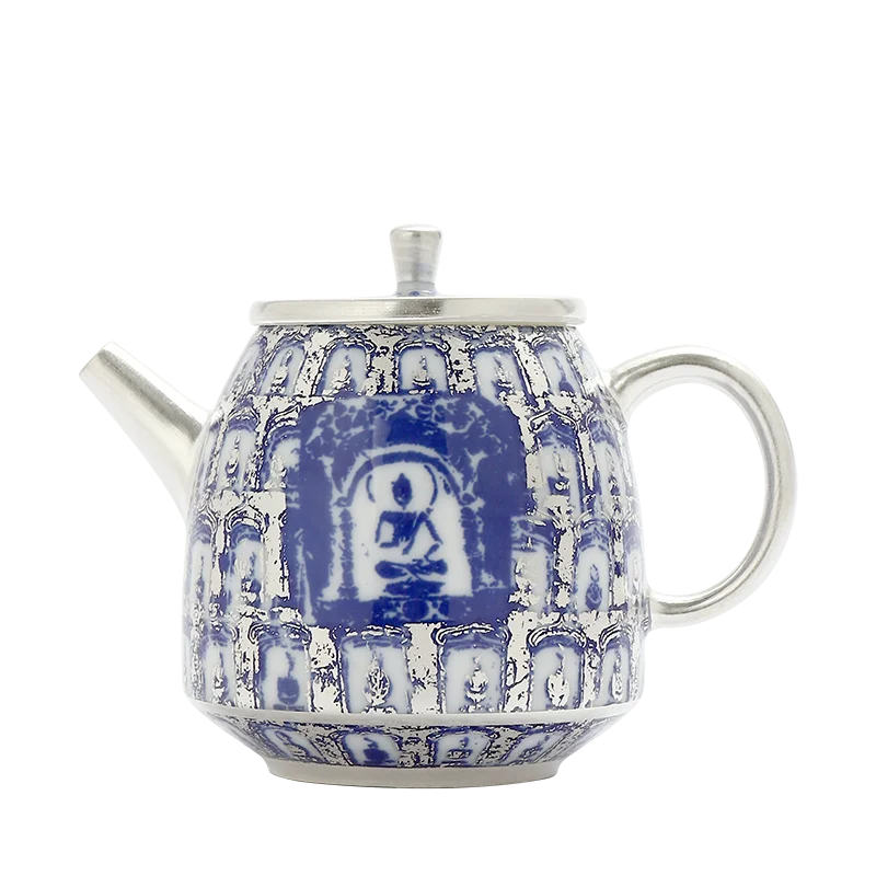 160ML Ceramics Gilded Silver Buddhas Tea Pot, Kung Fu Tea Set, Household High end Tea Pot, Kettle Single Pot Gift Box
