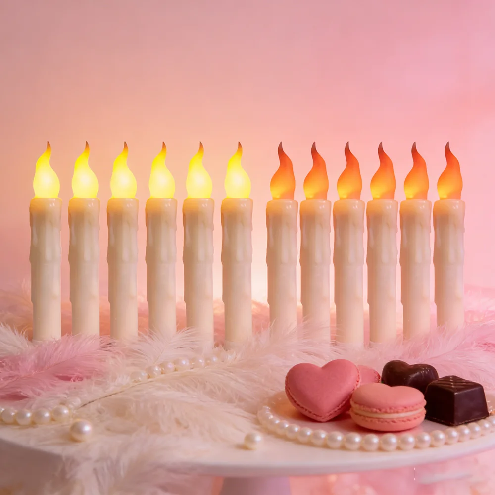 

6шт светодиодные конусообразные беспламенные мерцающие свечи с таймерами, ручные свечи на батарейках, День святого Валентина