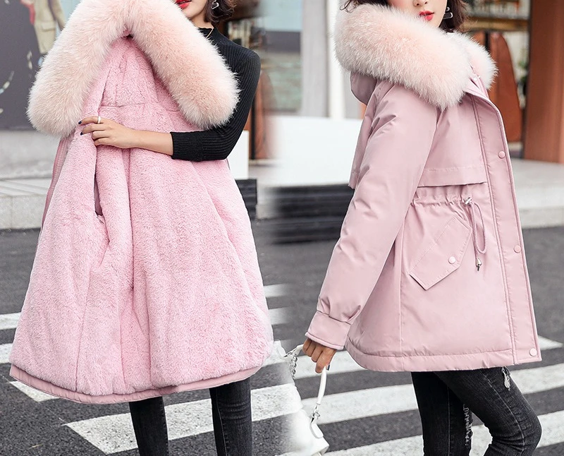 2025 Winter Women's Medium Length Cotton Jacket with Velvet and Waist Collection Short Coat