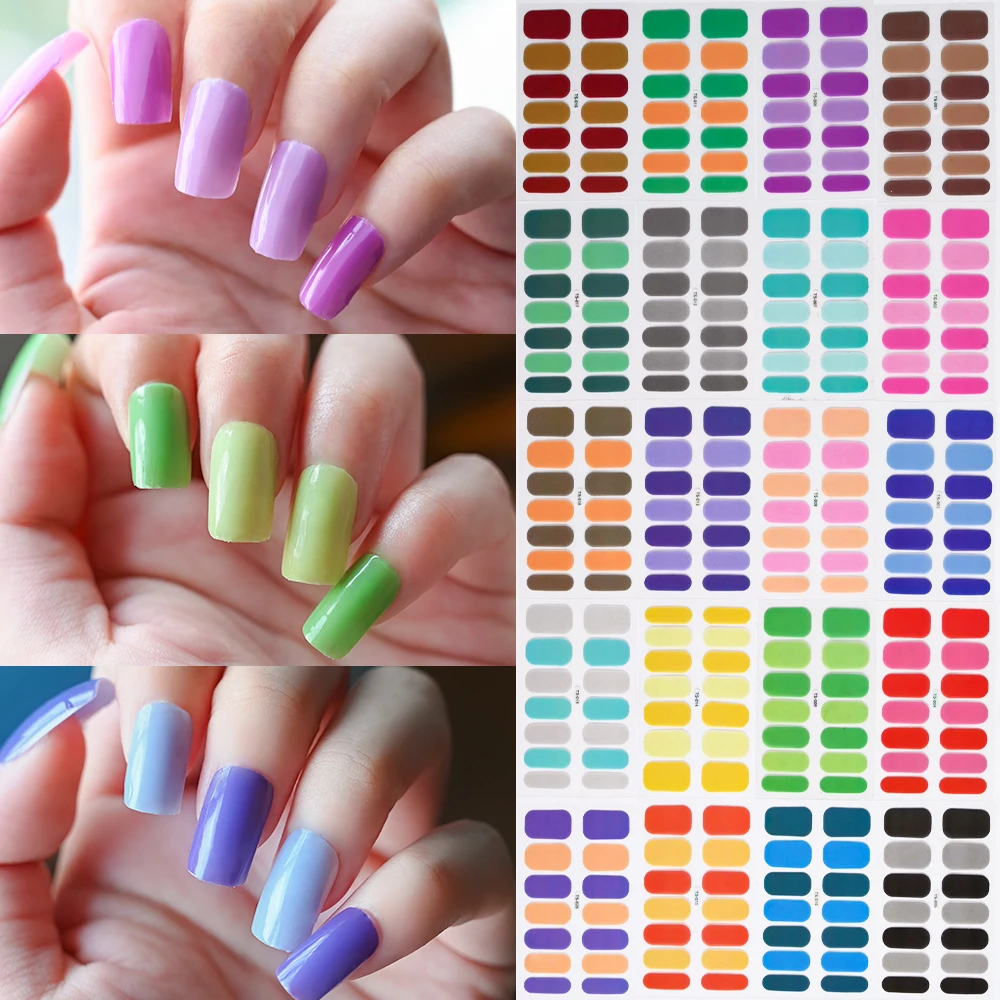 14 Tips Full Cover Solid Color Nail Stickers Colorful Nail Wraps 20Colors Self Adhesive Nail Decals No Need UV Lamp #NL-TS-003#