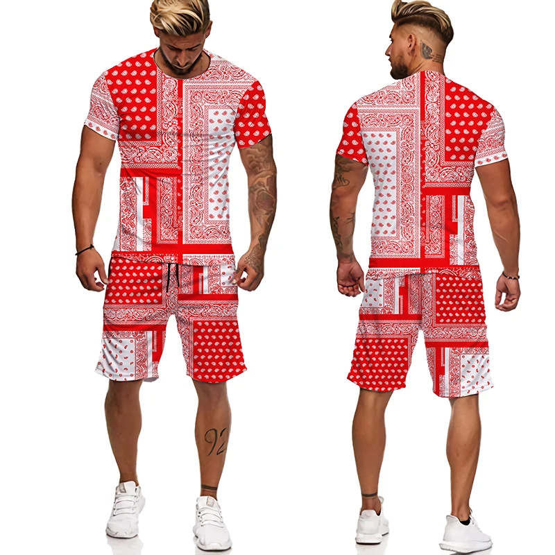 

New 3D Printed T-shirt and Shorts Bandana Pattern Summer Men's Casual Sports Suit Tracksuit Men Plus size S-7XL