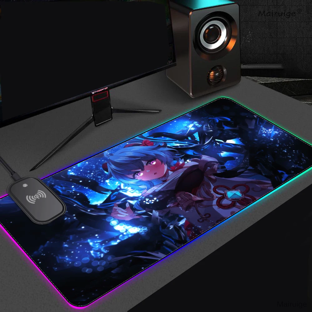 

RGB Wireless Charging Mouse Pad Genshin Impact Ganyu Gaming Mouse Pad Mouse Mat Gamer Carpet Keyboard Cover 400x800 Mousepad Xxl