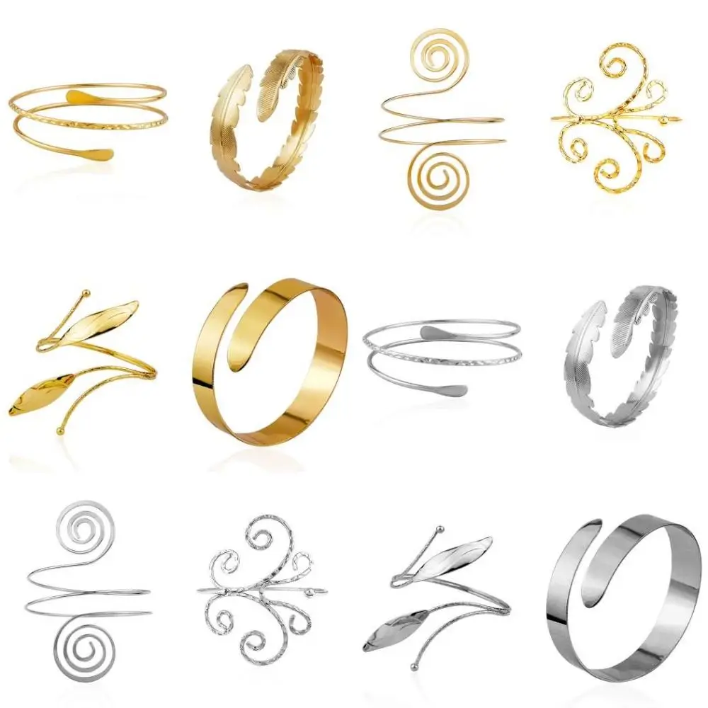 Alloy Wide Open Arm Cuff Leaves Exaggerated Bangle Women Arm Chain for Birthday Gift Girl Gift Fashion Jewelry Party