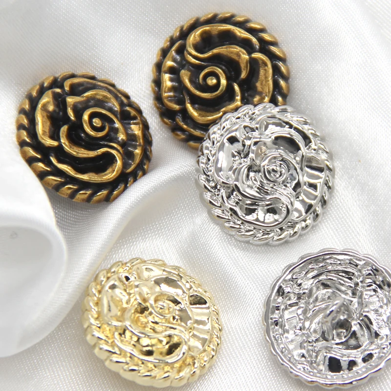 HENGC 15/18/20/23mm Retro Rose Shape Gold Metal Buttons For Sewing Needlework Women Coat Blazer Dress Knit Handmade Decorations