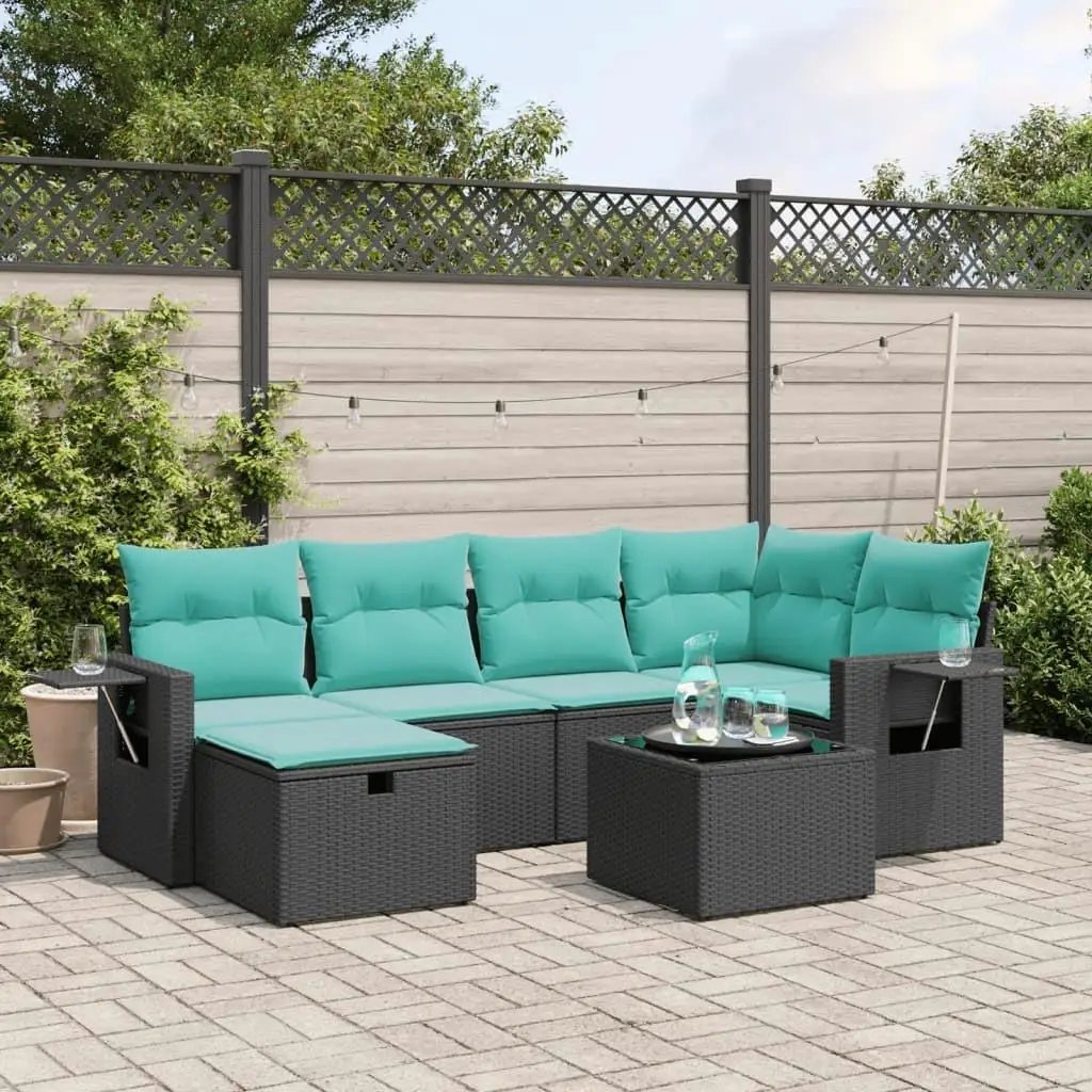 

7 Piece Outdoor Patio Sofa Set with Cushions Black Wicker Rattan Furniture