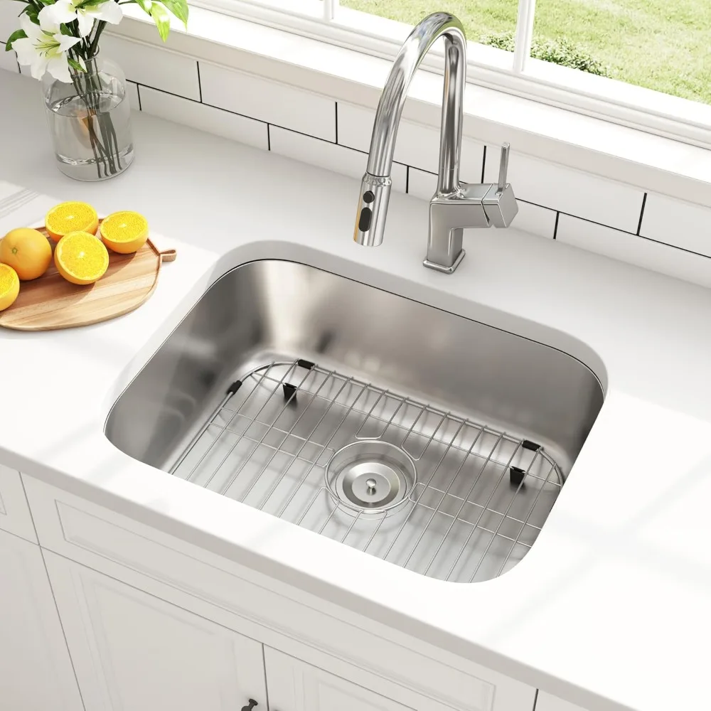 

23 Inch Undermount Kitchen Sink Stainless Steel 18 Gauge Single Bowl Sinks Satin Finish Bar Prep Deep RV Outdoor Sinks