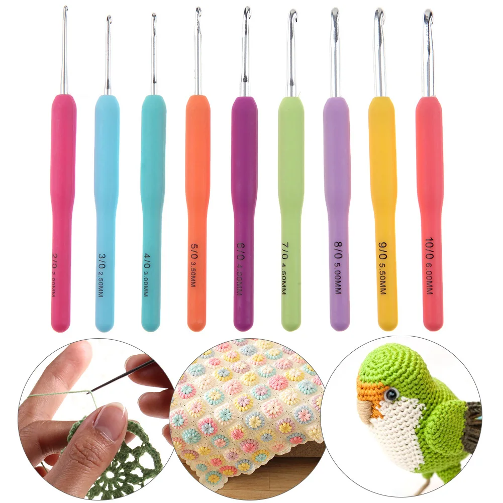 8/9PCS Silicone Grip Knitting Needles Colorful Crochet Hook Kits Soft Handle Crochet Hooks Sewing Knitting Yarn Accessories