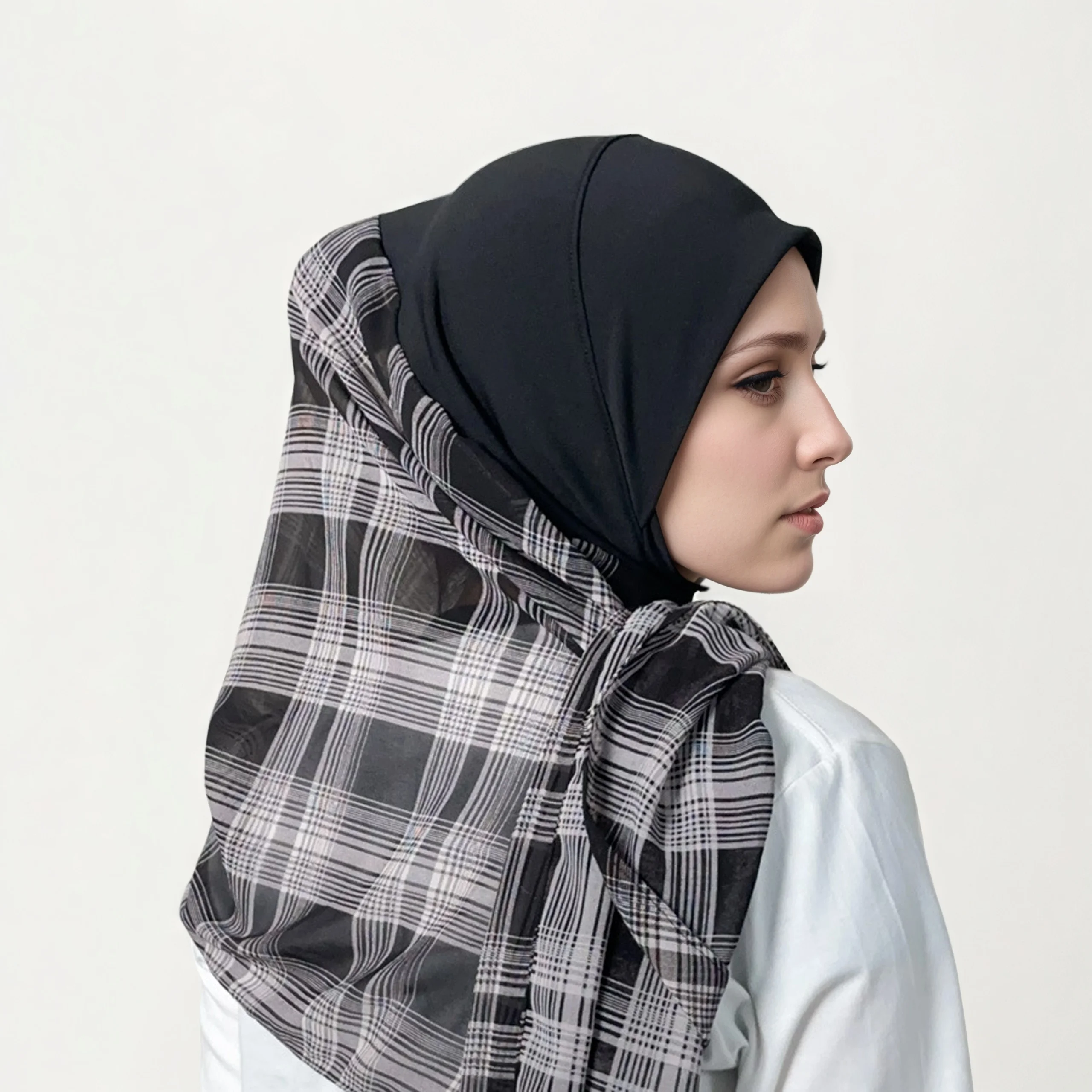 

Мгновенная накидка для хиджаба, легкий и дышащий шифон, мусульманский капюшон, сетка с цветными блоками хиджаба, удобная для хиджаба.