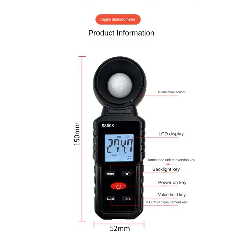 Alat pengukuran kecerahan intensitas cahaya, Luxmeter 200,000Lux Meter mudah digunakan