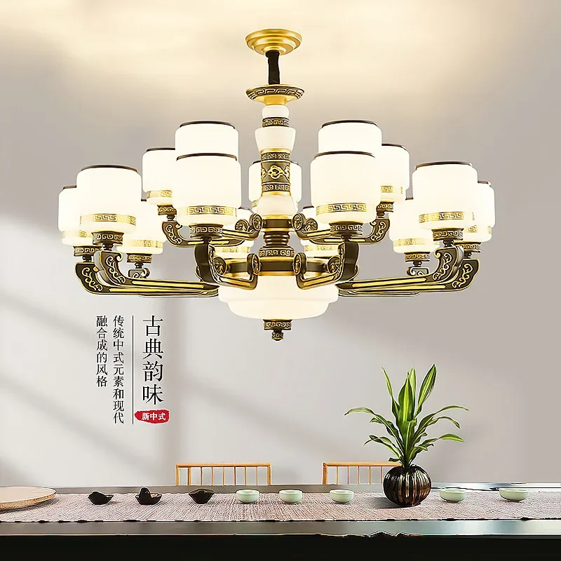 Hotel Dayang Project Tiaokong Villa Pendent lights Chinese Style Duplex Building Chandelier European Style Crystal Lamp Jade