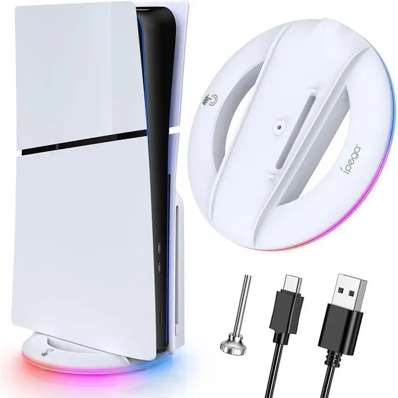 24-Hour Delivery Ipega For PS5 Slim Console Disc And Digital Vertical Stand With 14 Light Mode, RGB Base Stand For PS5 Slim Cons