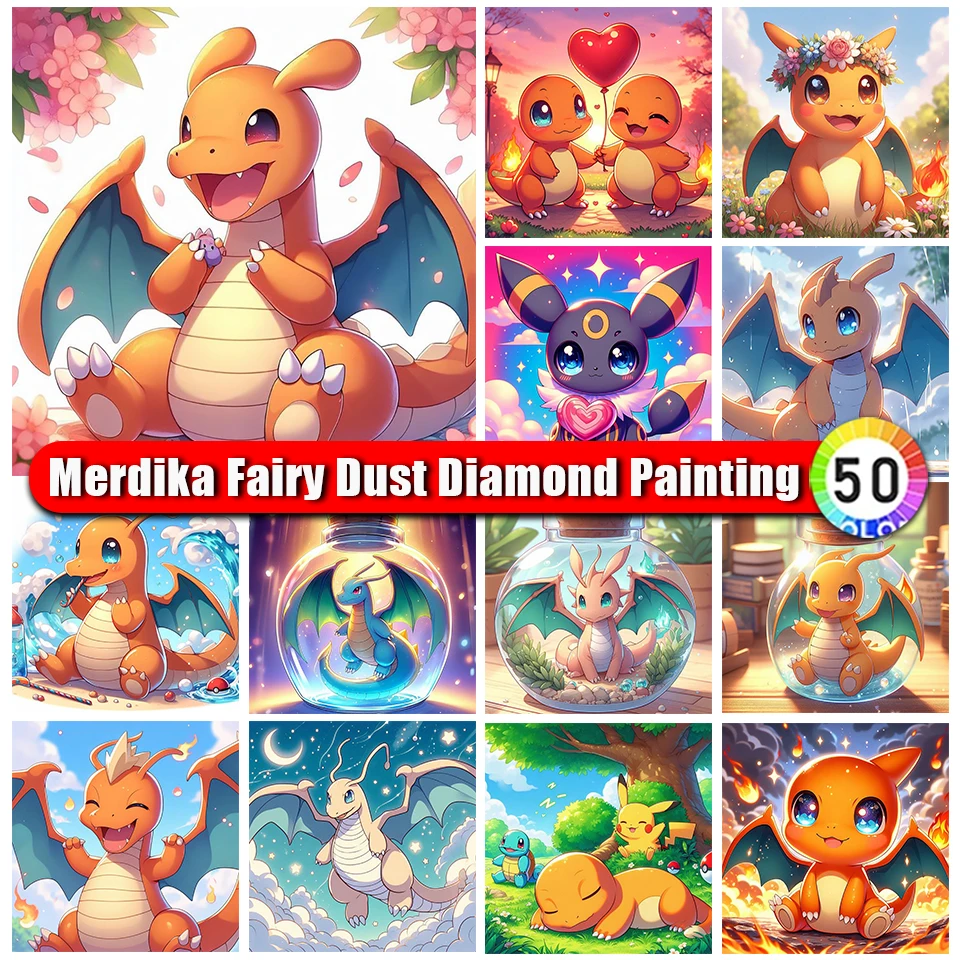 Fairy Dust Diamond Painting Pokemon Cute Baby Dragon Diamond Mosaic Picture Art Embroidery Cartoon Animals Home Decor Kids Gifts