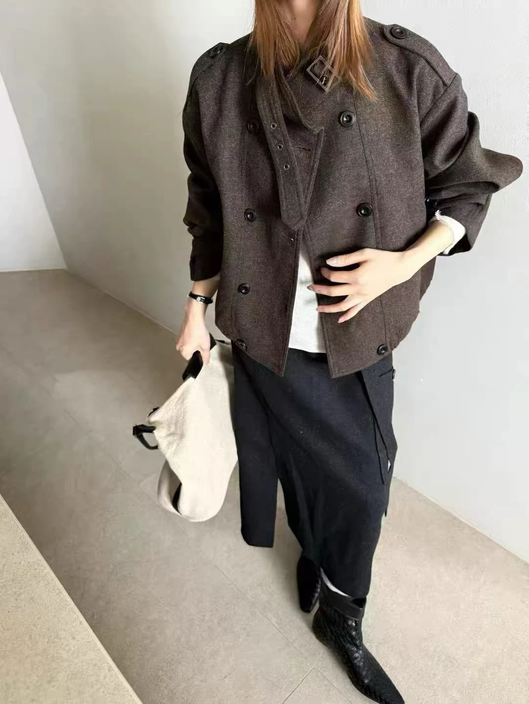 

Women's Stand Collar Short Jacket Solid Color Autumn Winter Warm Vintage Female Long Sleeve Single-breasted Coat 2000s Clothes