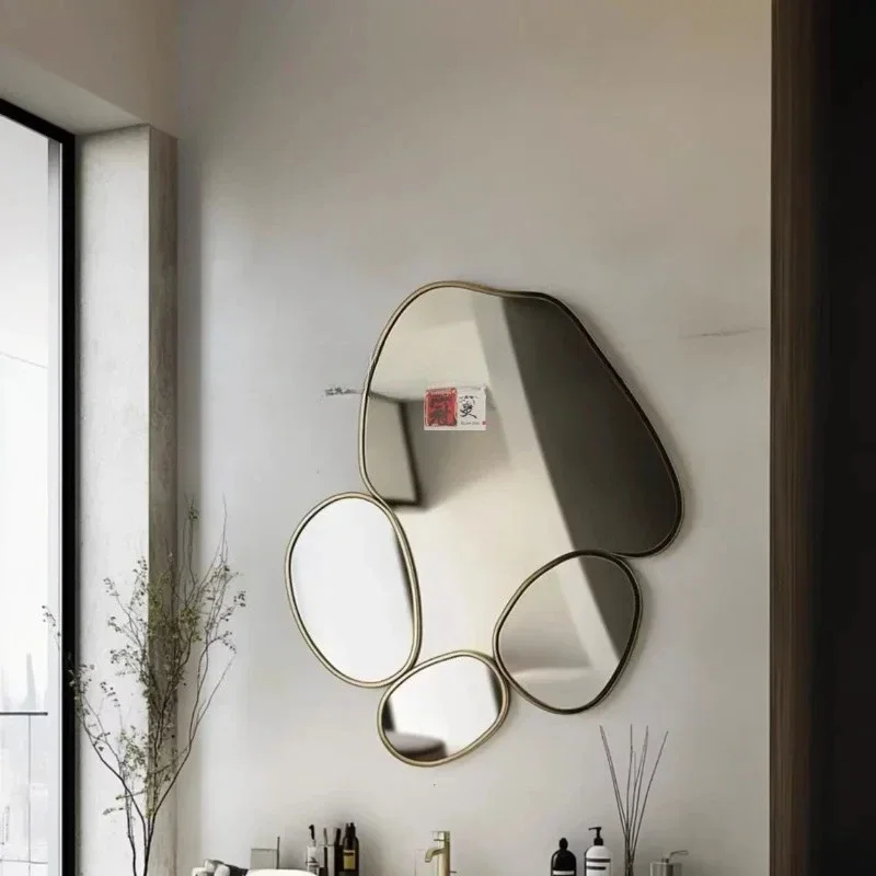 French retro decorative mirror light luxury living room background wall special-shaped mirror entrance combination mirror