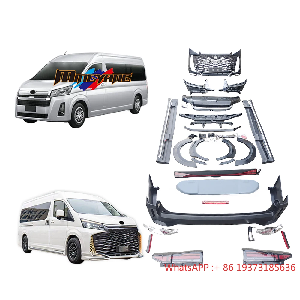 PP Plastic Car Bumpers Accessories Led Head Lights Bodykit for Toyota Hiace 2019-2024 Covert to Kaiser Crown Facelift Body Kit