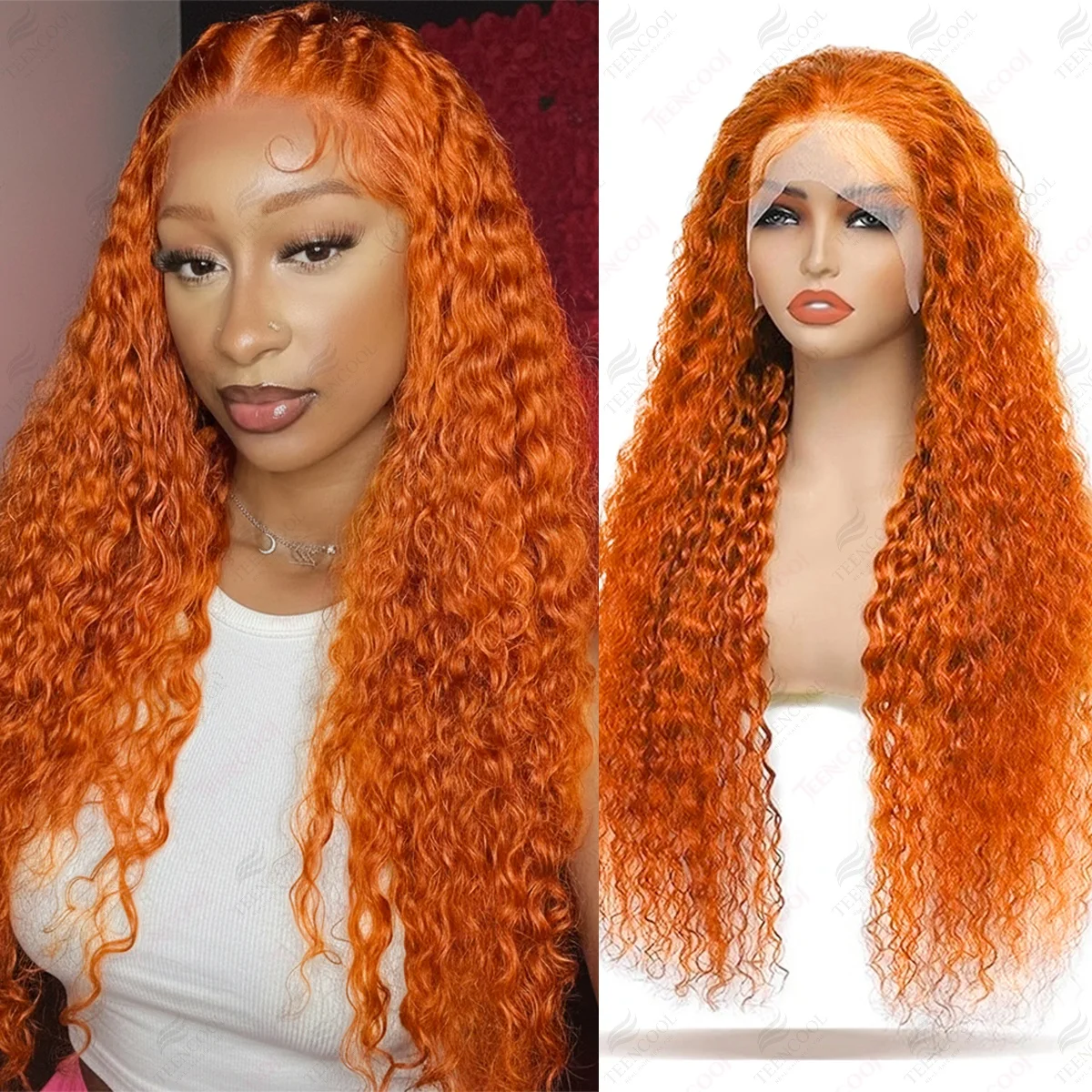 

Парик из натуральных волос Deep Wave Orange Ginger с HD-кружевной передней частью 13x6, 30-36 дюймов, парики с кружевной передней частью 13x4 # 350 париков из натуральных кудрявых волос цвета имбирь