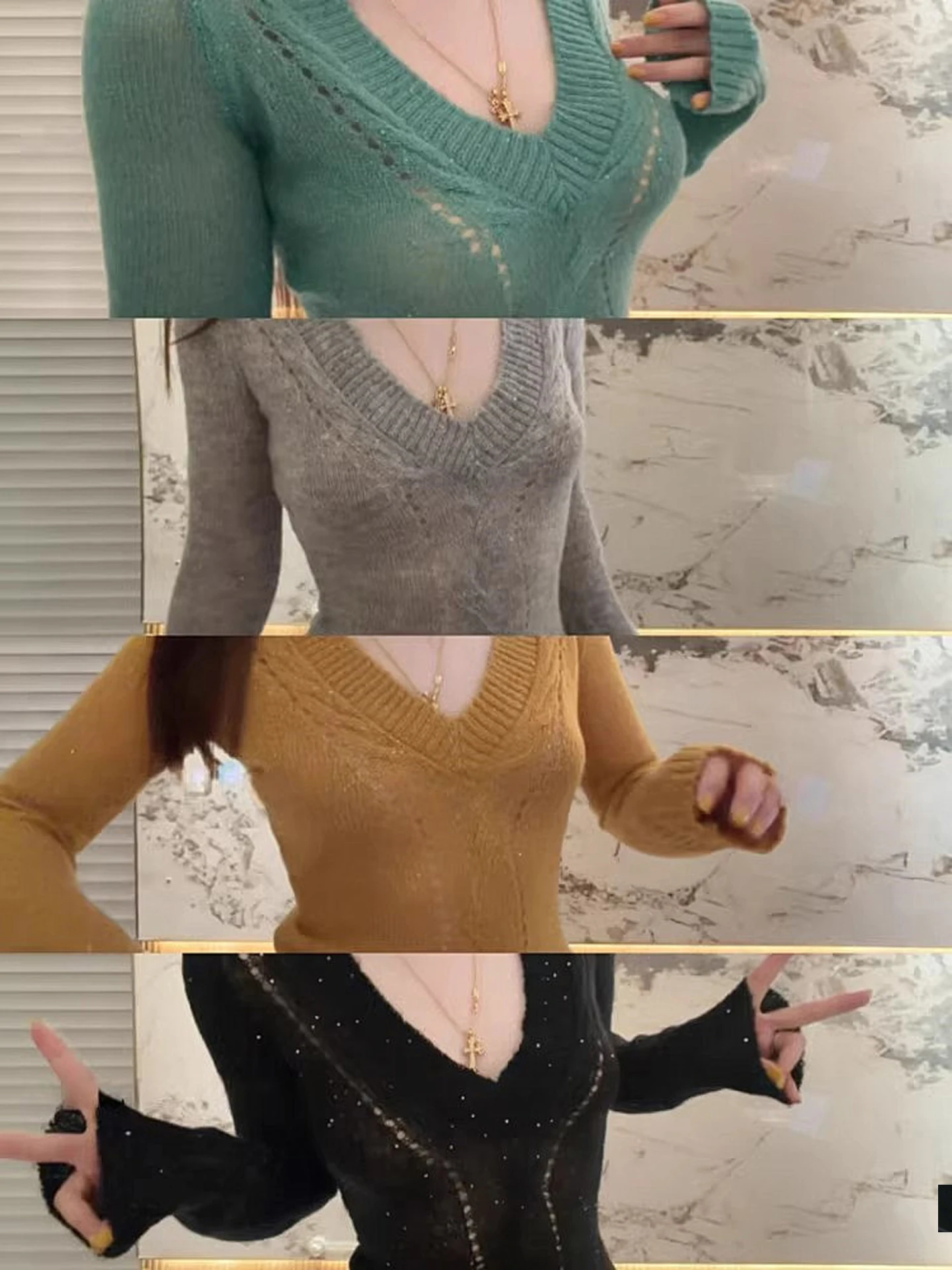 

Unique Beautiful Knitted Twisted ine Base irt Women's Inner Spring High-End Slim Fit V-Ne Top Not Colion Sle