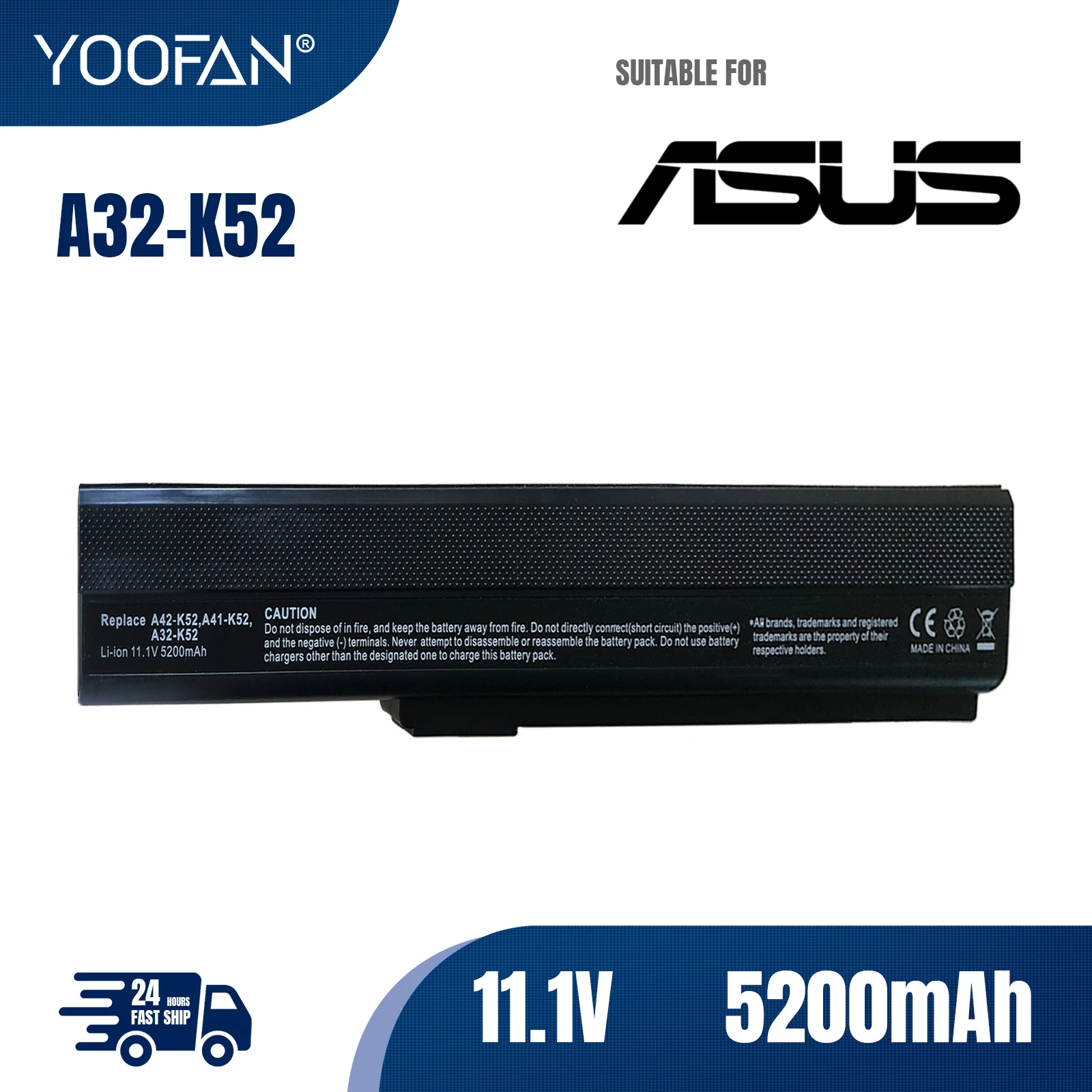 

YOOFAN Laptop Battery For Asus A52 A52J K42 K42F K52F K52J Series,70-NXM1B2200Z A31-K52 A32-K52 A41-K52 A42-K52 free