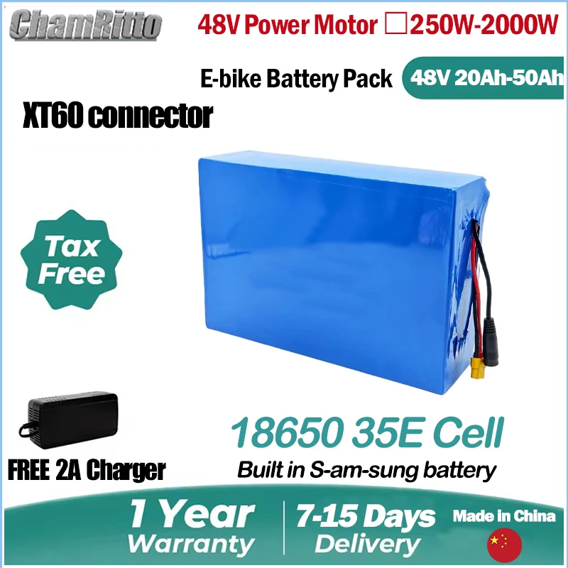 E bike 48v Battery Pack 50Ah 30ah 18650 13s5p 1000w Electric Bicycle Escooter Battery for 250w-2000W Motorcycle Electric Vehicle