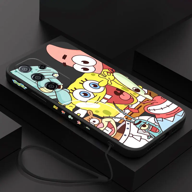 Cartoon SpongeBobs Handyhülle für Samsung Galaxy S24 S23 S22 S21 S20 Ultra Plus FE S10 4G S9 S10E Note 20 10 9 Plus mit Lanyard