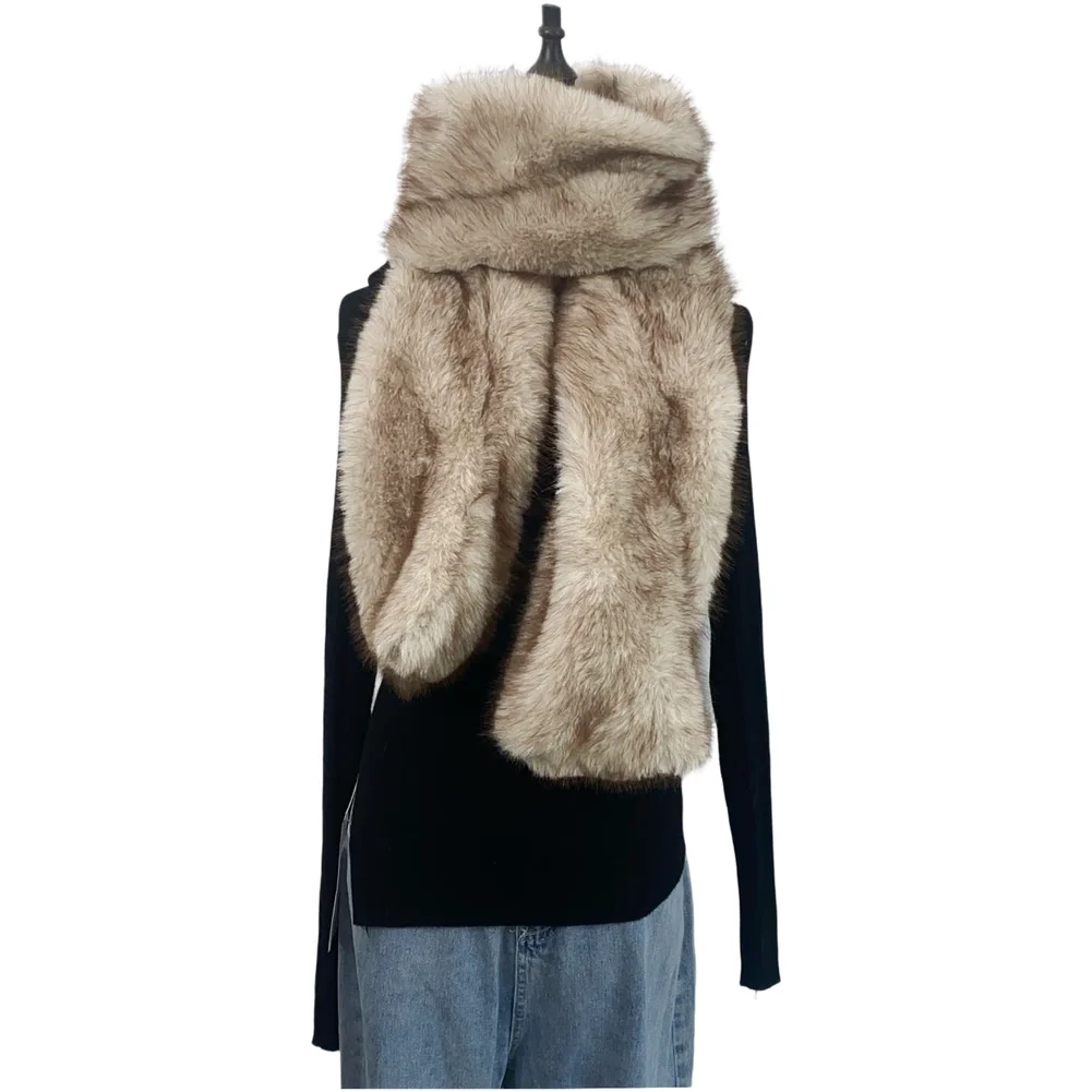 Knitted Faux Plush Wrap Shawl for Women with Generous Length and Elegant Ombre Effect for Layered Winter Outfit Coordination
