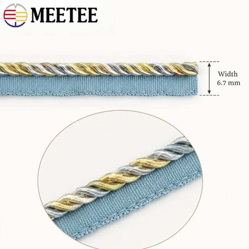 2/5/10/12M Meetee 6mm Two-Color Twisted Cord Braided Lace Rope Accent Trim for Sofa Curtain Home Textile Sewing Craft Accessory