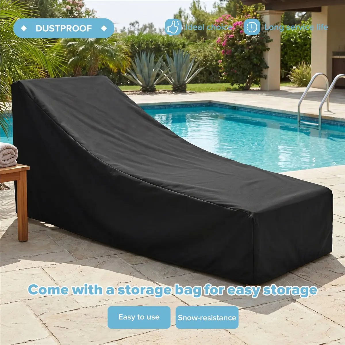 A45I Lounge Chair Covers Waterproof Outdoor Garden Anti-UV, 210D Material,Furniture Sunbed Cover, 78.7x 26.7 x 27.5inch