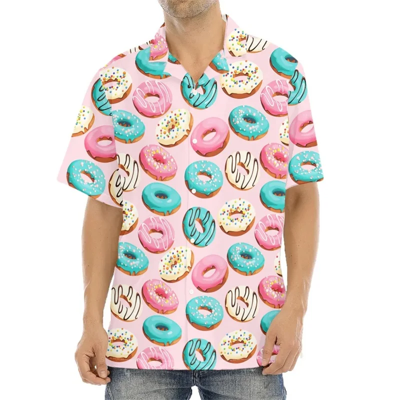 Cute Donut Pattern Print Aloha Shirt For Men Women 3d Full Print Button Down Oversized Blouse Shirts Tops Mens Hawaiian Shirt