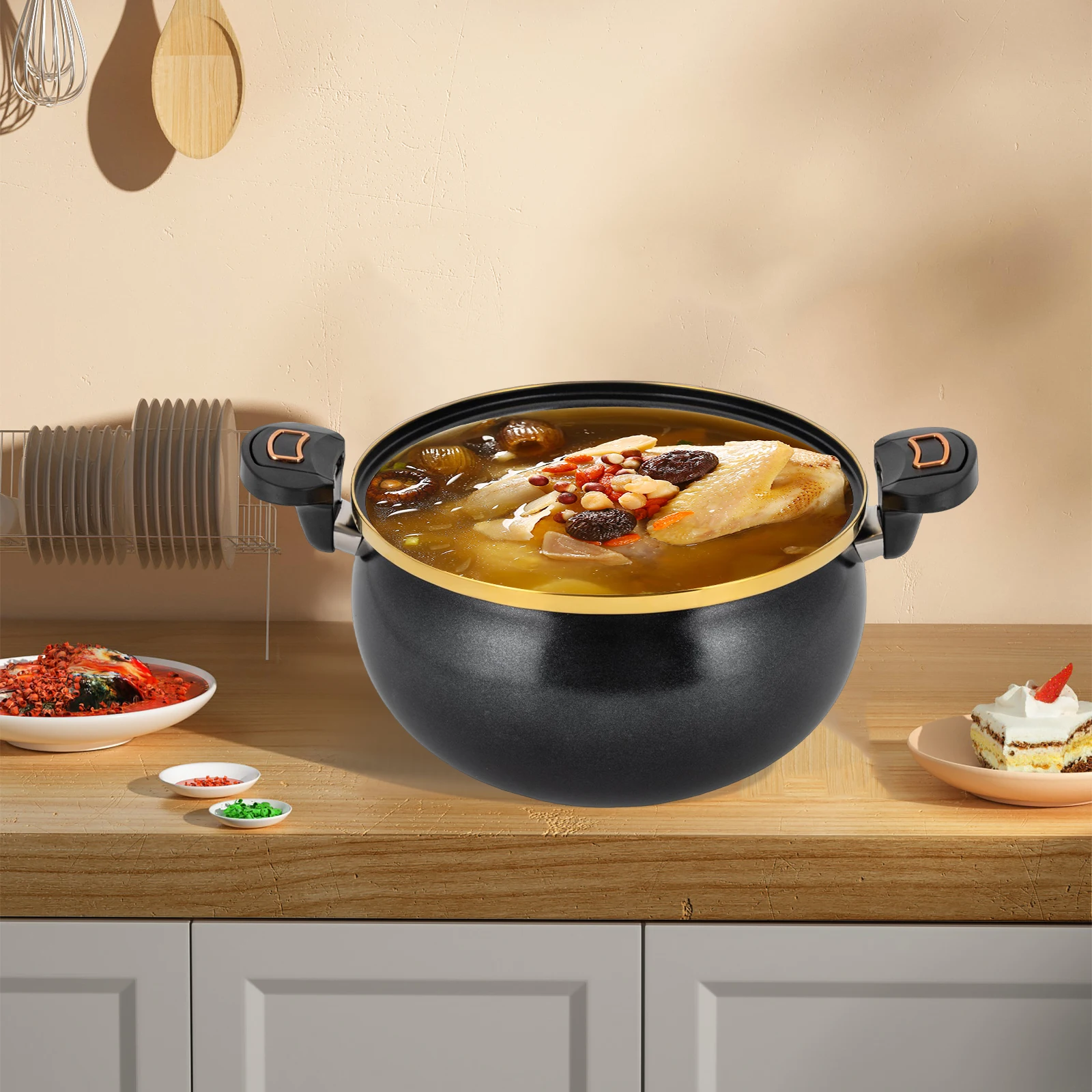 

Micro Pressure Cooke Non-Stick Pot, 8L/8.45Qt Multi-Function Micro Pressure Cooking Pot for Open Fire Induction Cooker