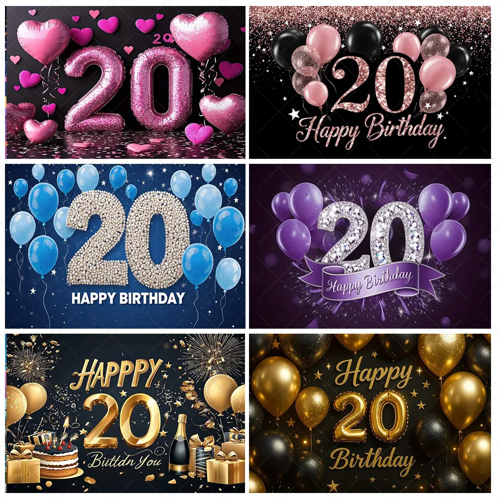 

Happy 20th Birthday Background Colorful Balloons Shiny Diamond Backdrop Supplies 20th Birthday Party Decoration Photo Shoot Prop