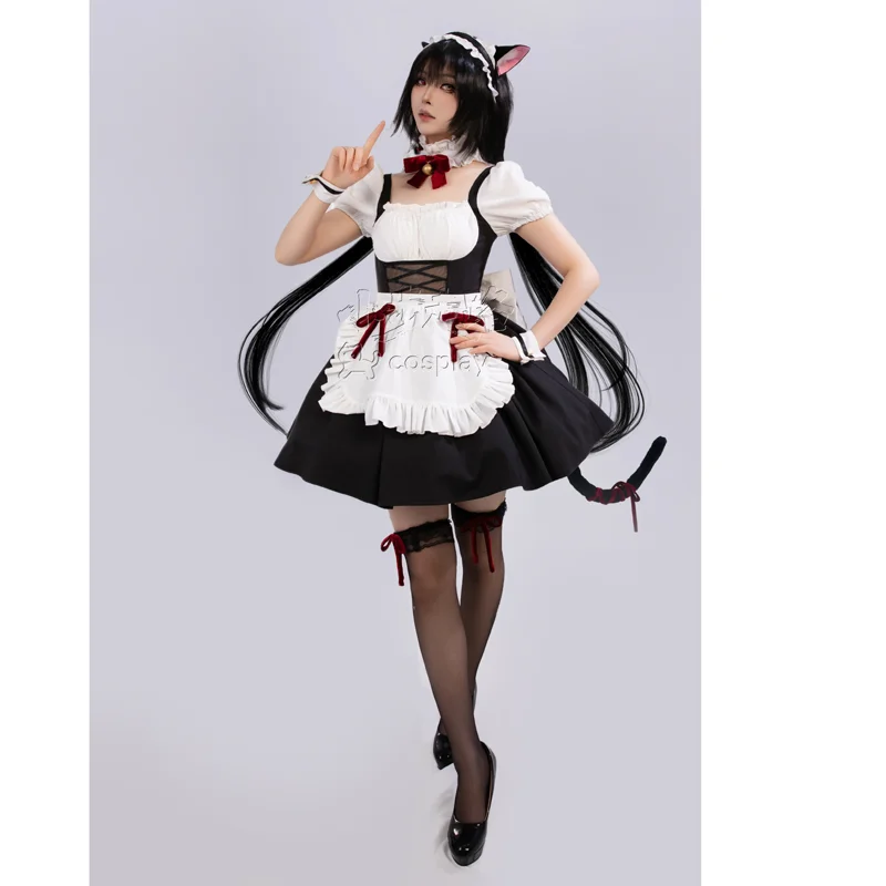 

Date a Live Tokisaki Kurumi Cosplay Costume Tokisaki Kurumi Maid Lolita Dress Short Sleeve Halloween Role Play for Comic Con