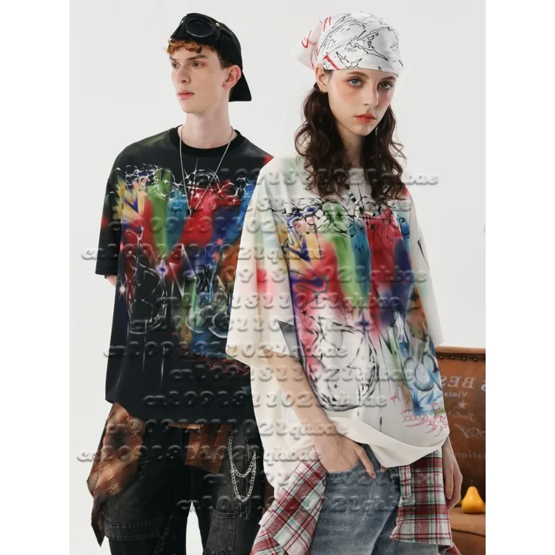 

Summer Graffiti 3D Printed American Street Trendy T-shirt for Men and Women, Loose Breathable Quick Drying Short Sleeve