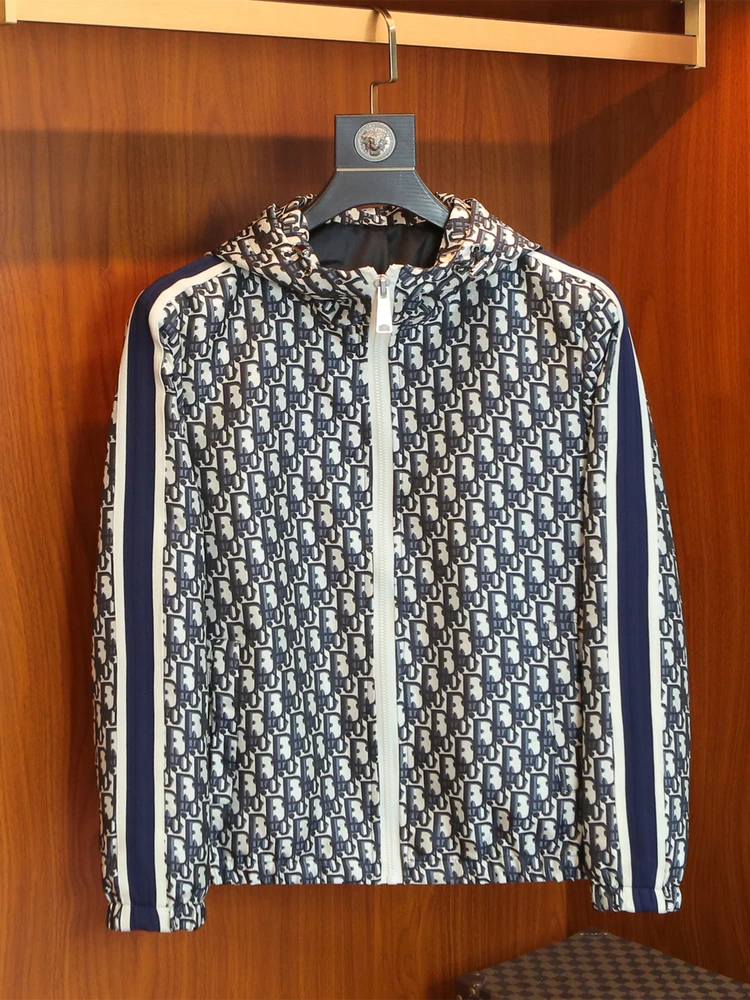 

Casual Printed Hooded Jaet Men's Slim Fit Breathable Polyester Fabric Long Sve Zipper Closure Street Sle Spring Autumn