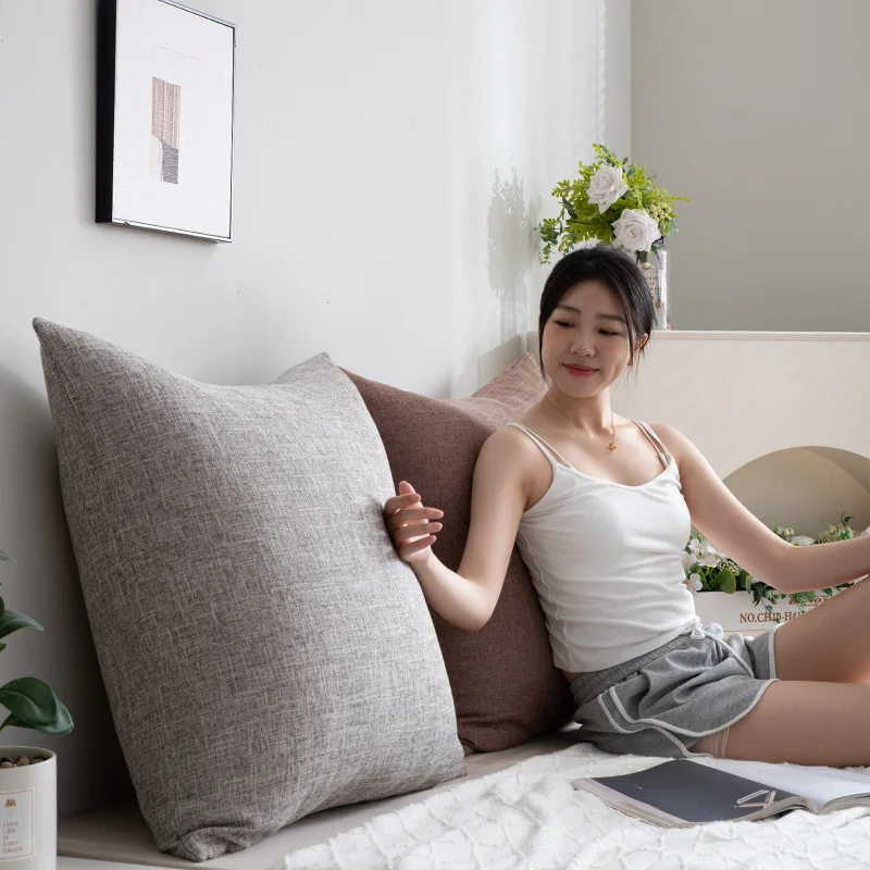 50x70/60x80 Large Size Throw Pillow Cover Flax Solid Stamping Waist Cushion Cover Living Room Decor Home Decorative Pillowcase