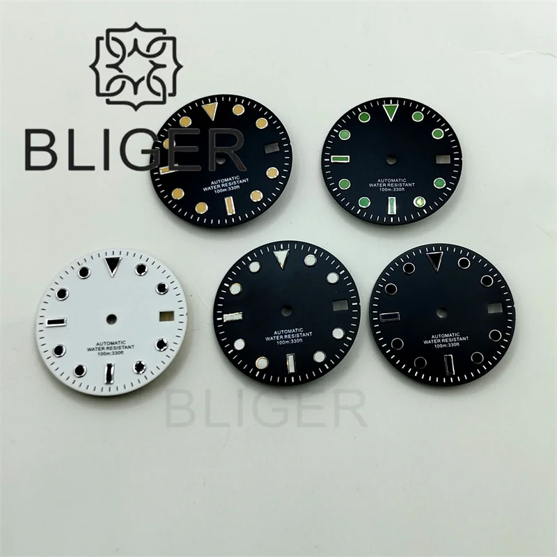 BLIGER 29mm Sunburst/Matte/Glossy 3.0 Crown Watch Dial Black Pink Red Dial Blue/Green Luminous Fit NH35 Movement Date Window