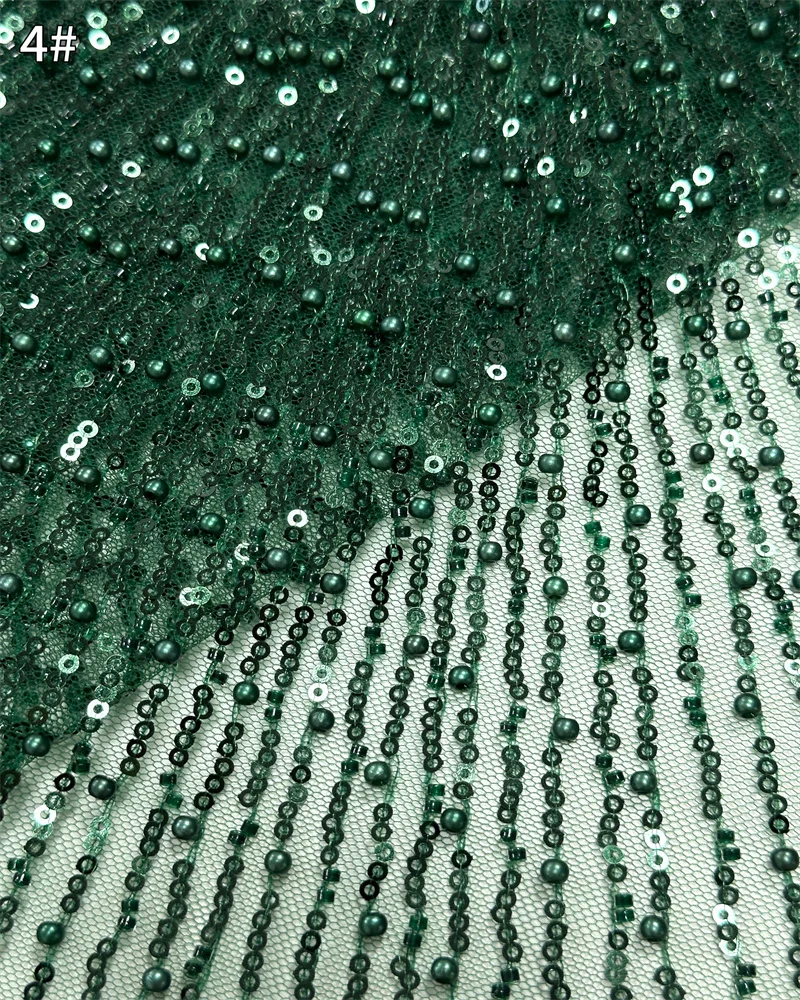 

2025 Fashion Elegant French Mesh Beads Embroidery Sequins Lace Fabric African Nigerian Net Lace Fabric For Wedding Dress Women