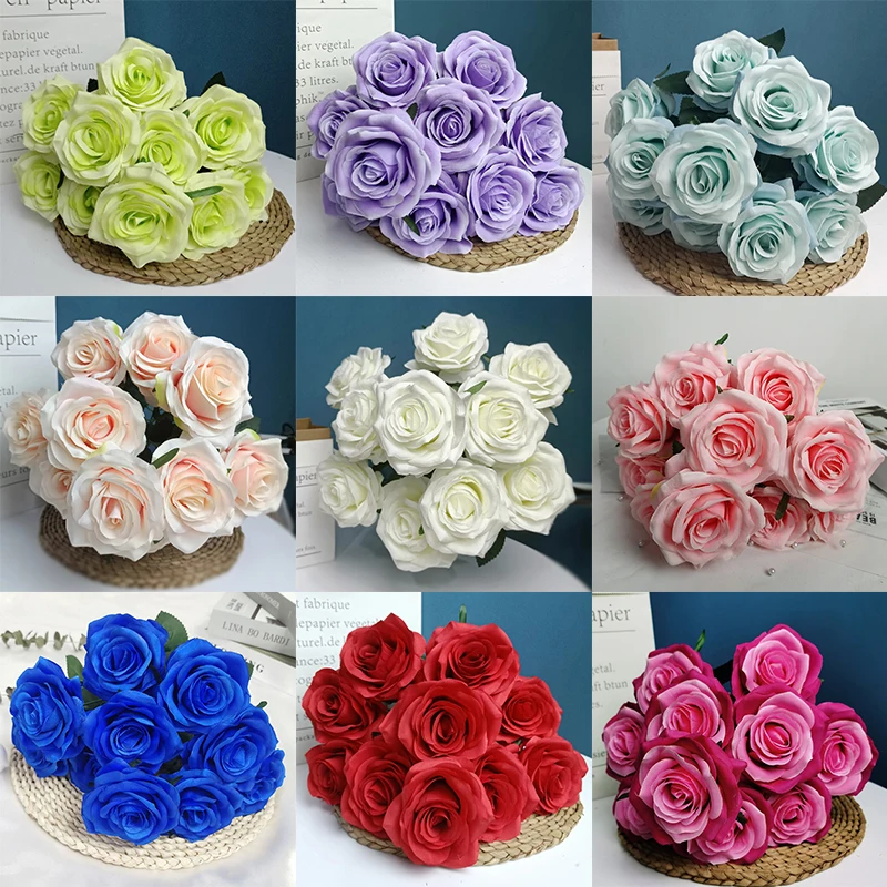 10 cabezas/1 manojo de rosas holandesas, accesorios florales para ramo de novia, flores artificiales para boda, pared, regalo de fiesta, decoración del hogar, accesorios para fotos