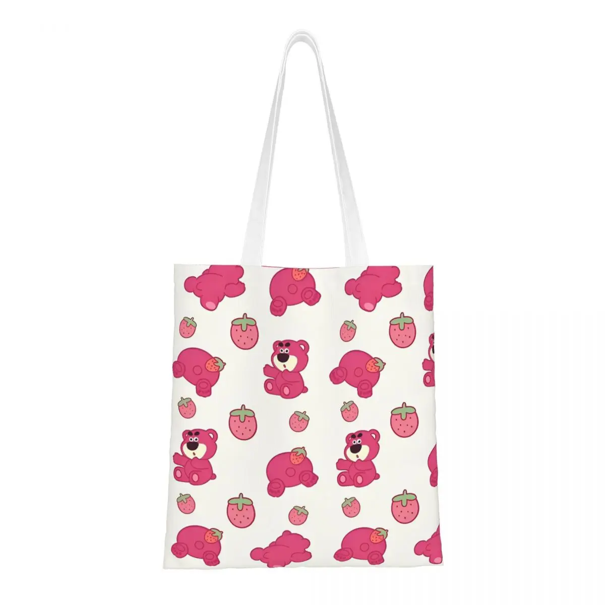 Lotso Huggin Bear Toy Story Canvas Tote Handbag Lots-o'-Huggin' Bear Grocery Bags Large Capacity Shopping Bags for Women